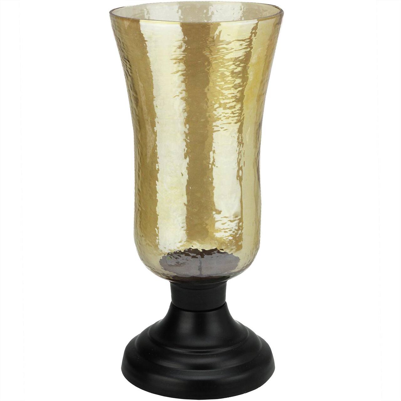 15.5" Golden Luster Decorative Hurricane Pillar Candle Holder